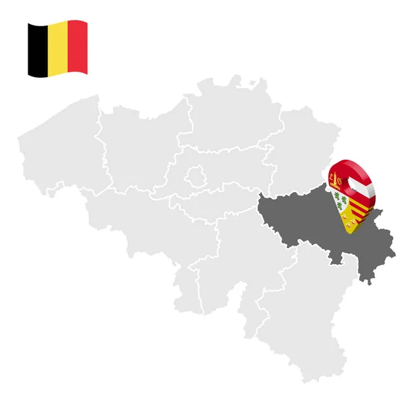 ベルギー地図上のリエージュの場所 Enoのフラグに似た3D位置記号 あなたのデザインのためのベルギーの州との品質地図 Eps10 — ストックベクタ