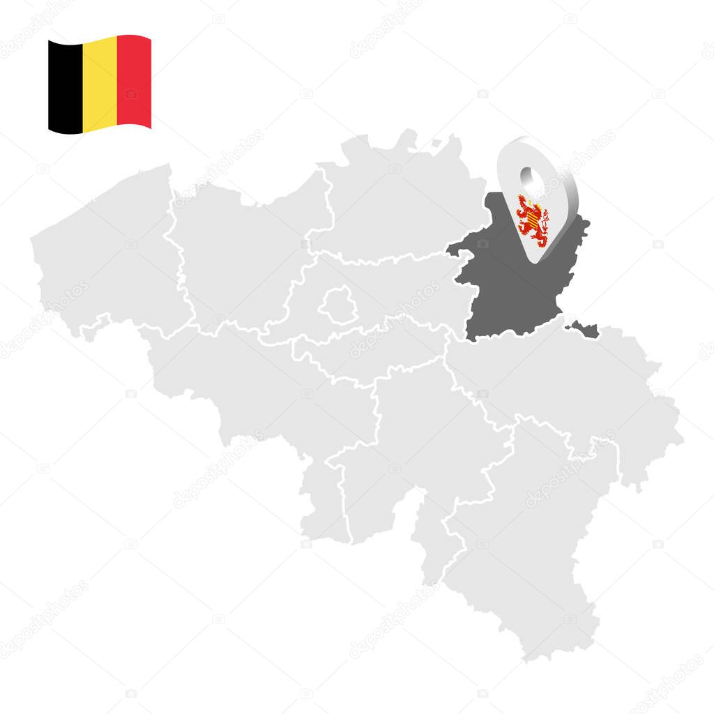 Location of Limburg  on map Belgium. 3d location sign similar to the flag of Limburg. Quality map  with  provinces of  Belgium for your design. EPS10.