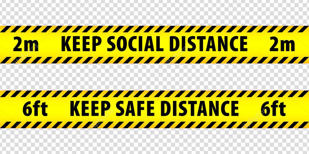 Keep Safe Distance Social Distancing Floor Marking Security Stripe Instruction Icon.  Keep Safe Distance Social Distancing in Queue  Instruction Icon against the Spread of the COVID-19