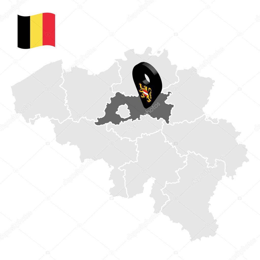 Location of Flemish Brabant  on map Belgium. 3d location sign similar to the flag of Flemish Brabant. Quality map  with  provinces of  Belgium for your design. EPS10.