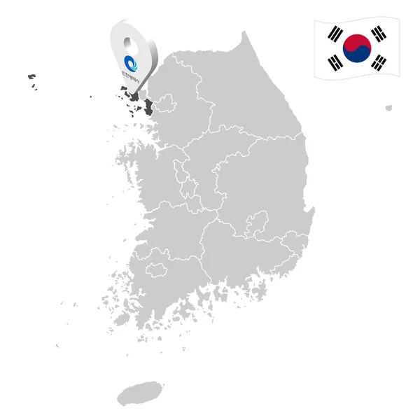 Ubicación Incheon Mapa Corea Del Sur Signo Ubicación Similar Bandera — Vector de stock