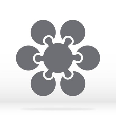 Gri renkli basit bir ikon dairesi bulmacası. Altı elementin basit ikon bulmacası ve şeffaf arkaplan merkezi. Düz dizayn. Vektör illüstrasyonu EPS10.