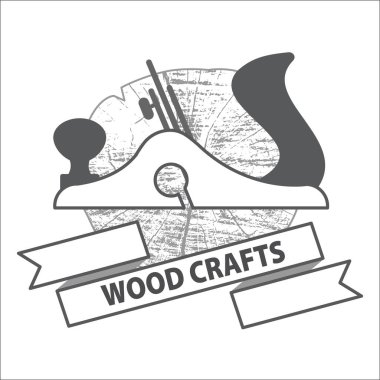 Ahşap kaplama logosu. Wood profesyonel serviste çalışıyor. Ağacın çapraz kesimi. Web sitesi tasarımı, logosu ve uygulaması için uçak silueti ve ahşap doku. EPS10.