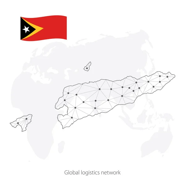 Concepto Red Logística Global Mapa Red Comunicaciones Timor Oriental Contexto — Archivo Imágenes Vectoriales