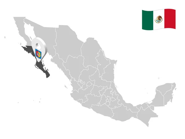 Umístění Jižní Dolní Kalifornie Mapě Mexiko Lokalizační Značka South Lower — Stockový vektor