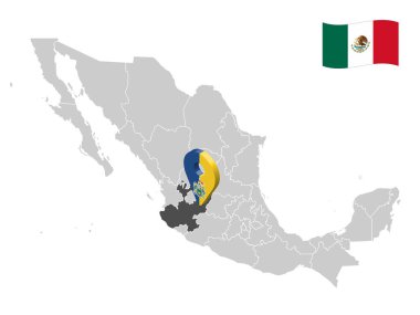 Meksika haritasında Jalisco 'nun yeri. Jalisco 'nun 3 boyutlu konumu. Tasarımınız için Meksika eyaletleriyle kaliteli bir harita. EPS10.