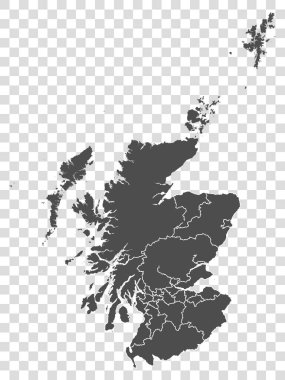 İskoçya 'nın boş haritası. İnternet sitesi tasarımı, uygulaması ve UI için İskoçya bölgelerinin şeffaf arka plan haritası. Birleşik Krallık. EPS10.