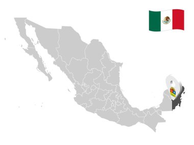 Meksika haritasında Quintana Roo 'nun yeri. Quintana Roo 'nun 3 boyutlu konumu. Tasarımınız için Meksika eyaletleriyle kaliteli bir harita. EPS10.