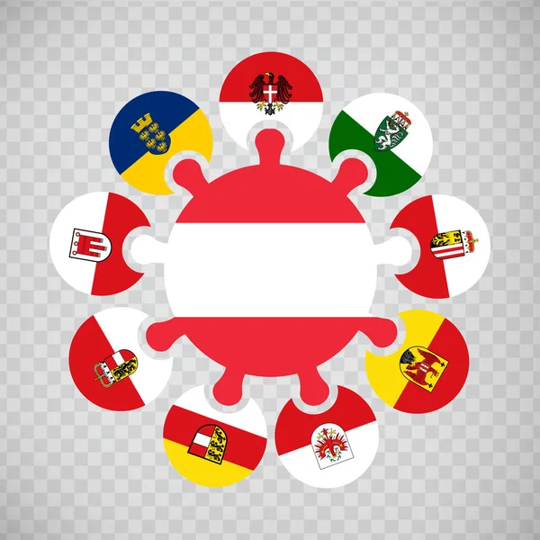 オーストリアからのパズルは透明な背景にフラグを立てます オーストリア国旗パズル 9つの土地オーストリアの旗を持つパズルのセット Eps10 — ストックベクタ
