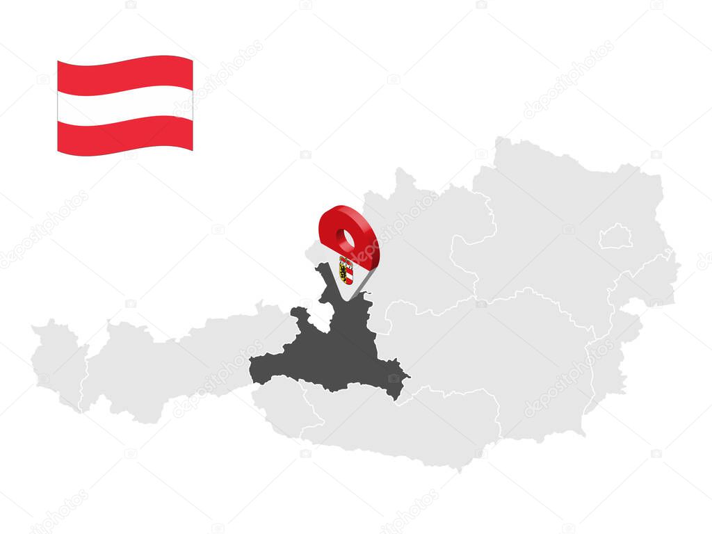 Location of  Salzburg map Austria. 3d location sign similar to the flag of Salzburg. Quality map  with  states of  Austria for your design. EPS10.