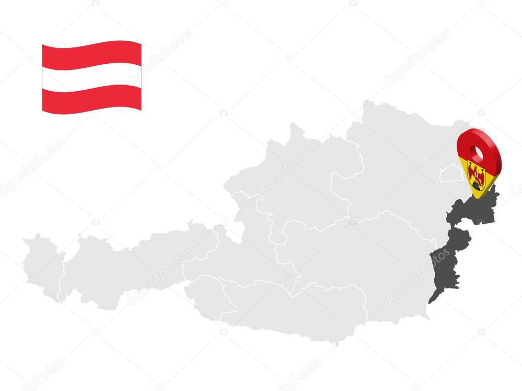 Location of  Burgenland map Austria. 3d location sign similar to the flag of Burgenland. Quality map  with  states of  Austria for your design. EPS10.