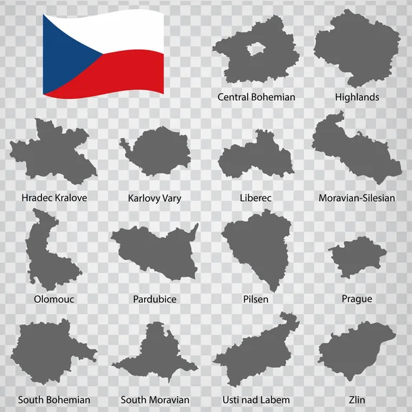 Catorce Mapas Regiones República Checa Orden Alfabético Con Nombre Cada — Archivo Imágenes Vectoriales