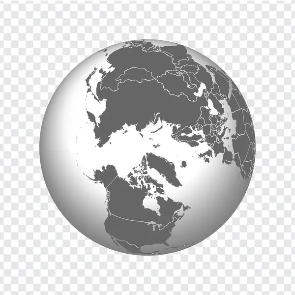 地球与世界各国交界 3D图标Globe灰色背景透明 高质量的灰色世界地图 加拿大 格陵兰 俄罗斯 Eps10 — 图库矢量图片