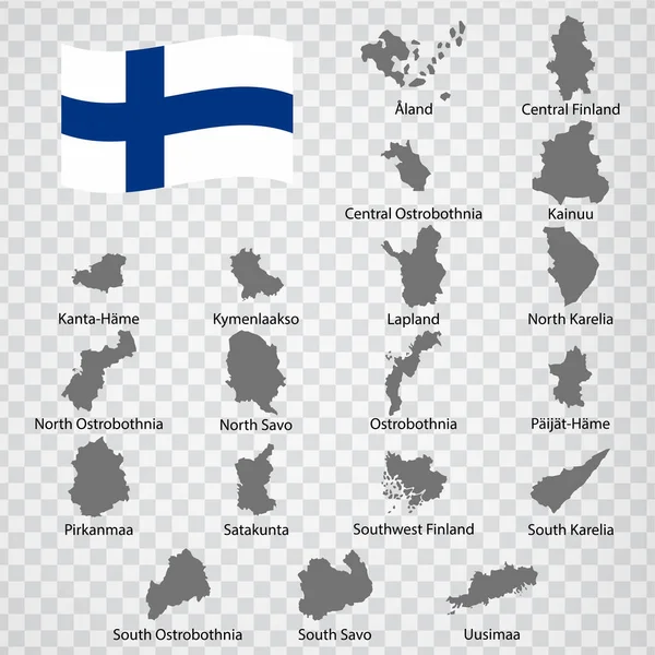 Дев Ятнадцять Регіонів Карт Фінляндії Алфавітний Порядок Назвою Кожна Карта — стоковий вектор