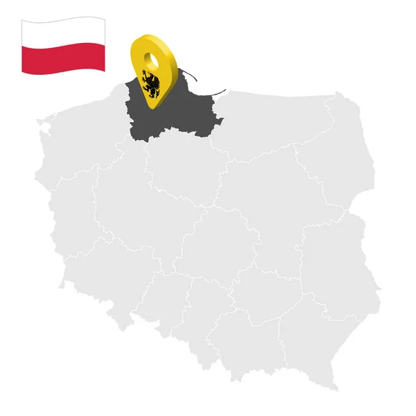 Localisation Poméranie Sur Carte Pologne Panneau Localisation Similaire Drapeau Poméranie — Image vectorielle