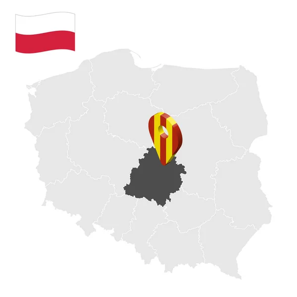 Lodz Tartomány Elhelyezkedése Térképen Lengyelország Helymegjelölés Hasonló Zászló Lodz Tartomány — Stock Vector