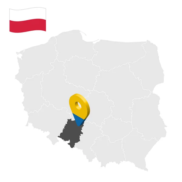 Polonya Haritasında Opole Eyaleti Nin Yeri Konum Işareti Opole Bayrağına — Stok Vektör