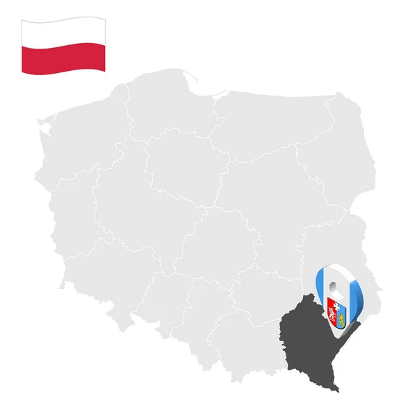 Расположение Подкарпатской Губернии Карте Польша Знак Места Похож Флаг Подкарпатья — стоковый вектор