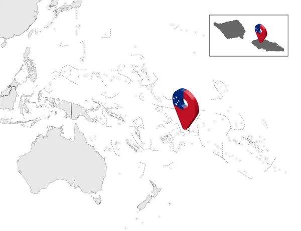 Mapa Samoa Mapa Oceanía Australia Samoa Bandera Mapa Marcador Ubicación — Vector de stock