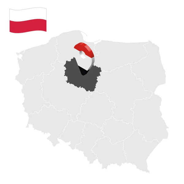 Położenie Kujawy Pomorze Mapie Polska Znak Lokalizacji Podobny Flagi Kujawy — Wektor stockowy