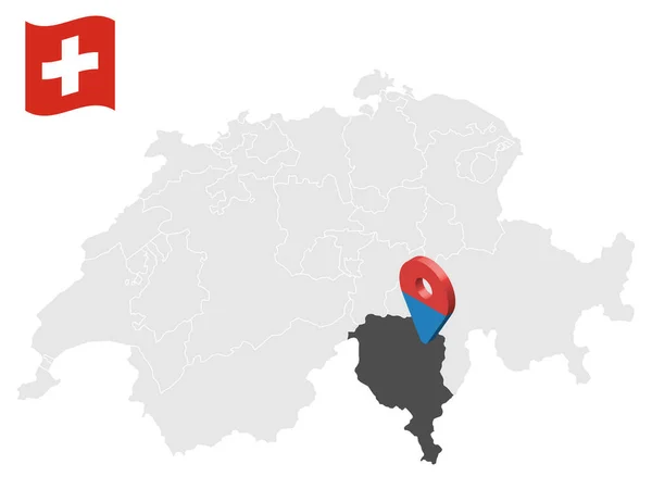 Местонахождение Кантон Тичино Карте Швейцария Трехмерный Знак Местоположения Похож Флаг — стоковый вектор