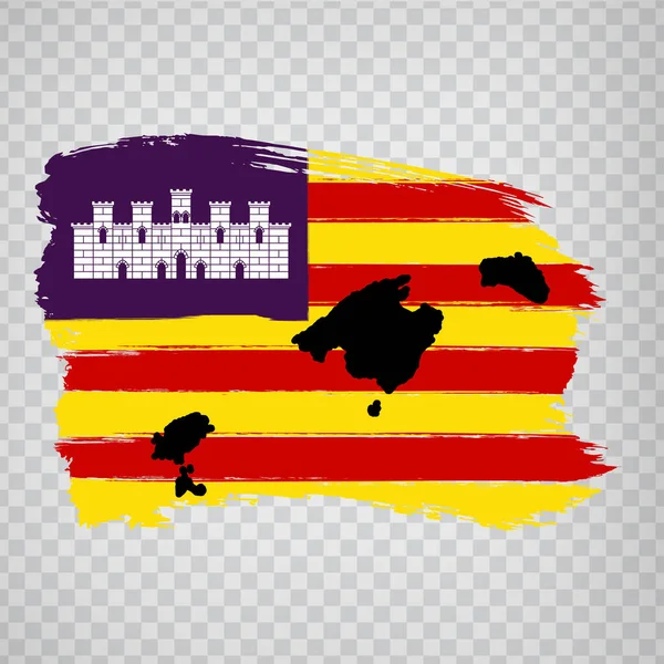 Flagga Balearerna Från Penseldrag Tomma Kartor Över Balearerna Konungariket Spanien — Stock vektor