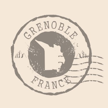 Grenoble pulu. Siluet haritası, lastik mühür. Retro Seyahat Tasarımı. Grenoble Mühür Haritası sizin tasarımınız için Fransa 'nın grunge şehridir. EPS10