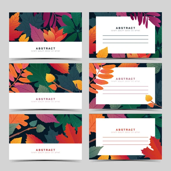 Définir le modèle carte d'invitation blanche avec motif feuille d'automne. Carte cadeau individuelle avec fleur d'automne et herbe. Aménagement automnal avec place pour le texte. Vecteur — Image vectorielle