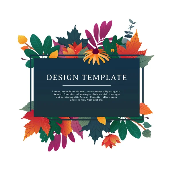 Template Design Banner für den Herbst mit Herbstrahmen und Kräutern. Aktionsangebot mit herbstlicher Eiche, Ahornblättern und Blumenschmuck. Vektor — Stockvektor