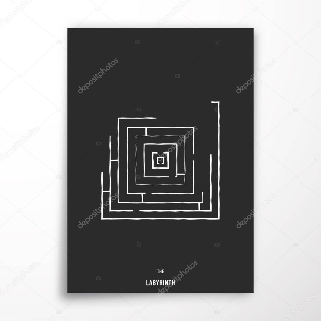 Labyrinth poster. Abstract geometric design for cover, magazine, printing products, flyer, presentation, brochure or wall decor. Vector illustration