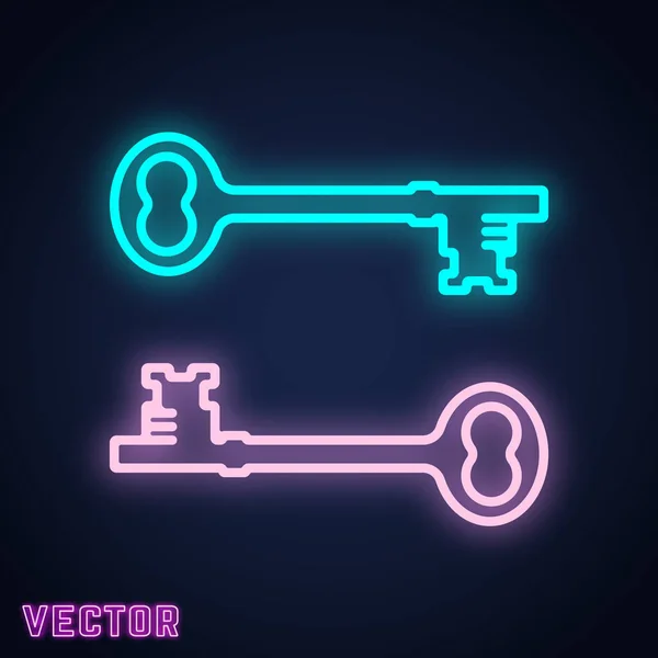 Desain lampu neon tanda kunci - Stok Vektor