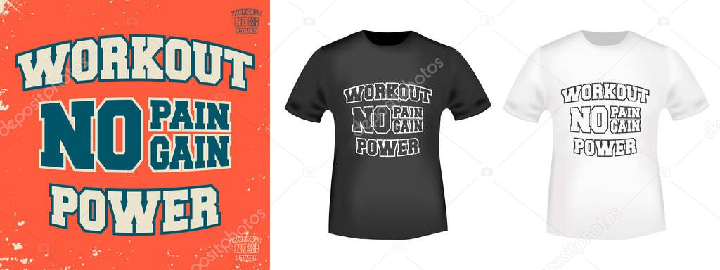 Workout power t shirt print stamp Royalty Free Stock Vectors