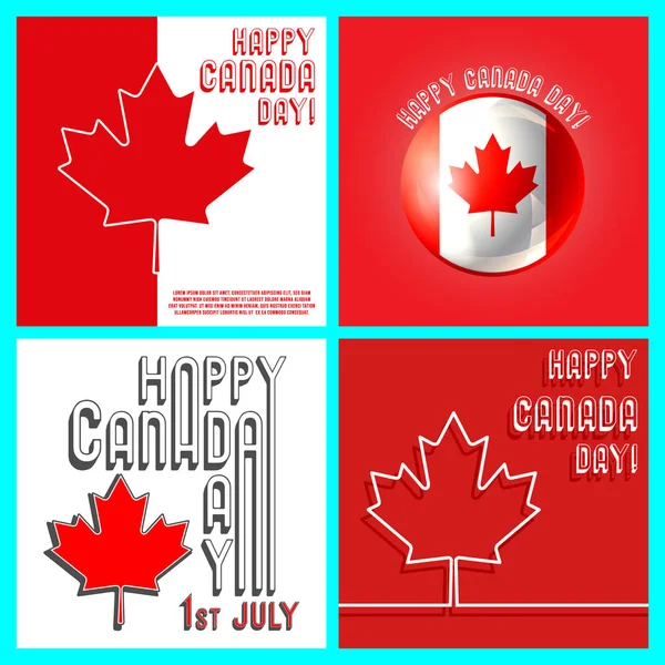 Canada Day Template Set Typography Design Greeting Card Stickers Printing — Stock Vector
