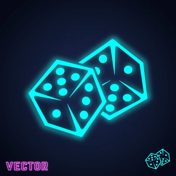 Ícone Jogos Dados Dois Dados Jogo Design Luz Néon Ilustração — Vetor de Stock