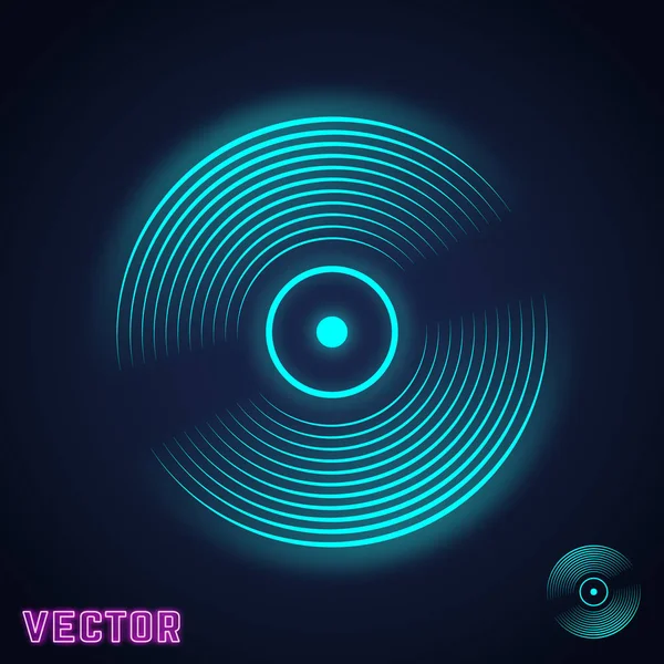 Vinyl Inspelningsikonen Vintage Musik Plattan Neon Ljus Design Vektorillustration — Stock vektor