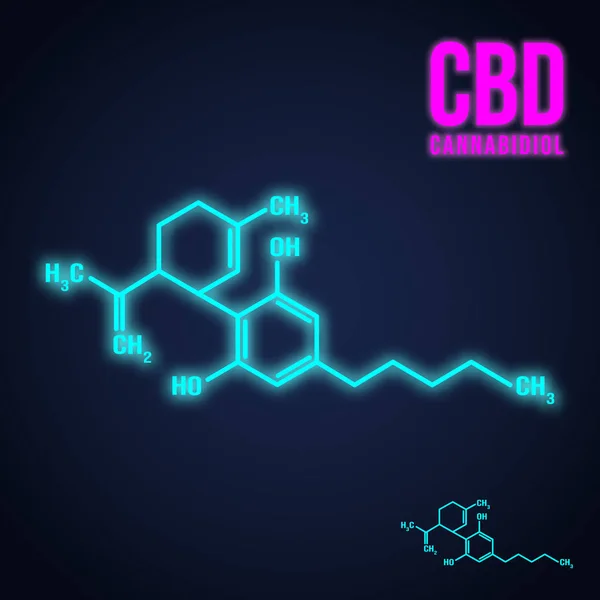 Cannabidiol fórmula ícone de néon — Vetor de Stock