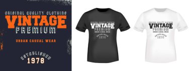 Vintage t gömlek yazdırma damgası. Tasarım Basım ürünleri, rozet, aplike, tişört baskı, giyim etiketi, kot pantolon ve rahat kıyafet Etiketler için dokulu. Vektör çizim.