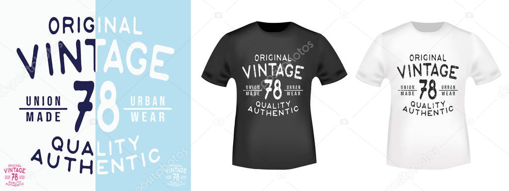 Vintage 78 t shirt print stamp. Textured design for printing products, badge, applique, t-shirt stamp, clothing label, jeans and casual wear tags. Vector illustration.