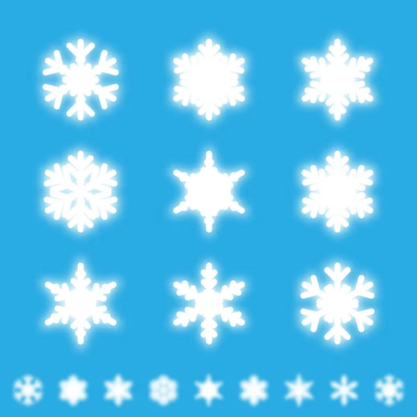 Snowflakes Isolated Set White Neon Light Snow Flakes Design Greeting — Stock Vector