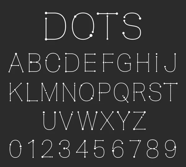 Modèle de police alphabet points. Ensemble de lettres et de chiffres — Image vectorielle