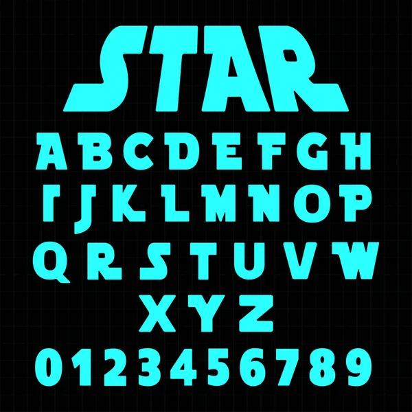 Plantilla de fuente Alphabet. Conjunto de letras y números futurista diseño de estrellas — Archivo Imágenes Vectoriales