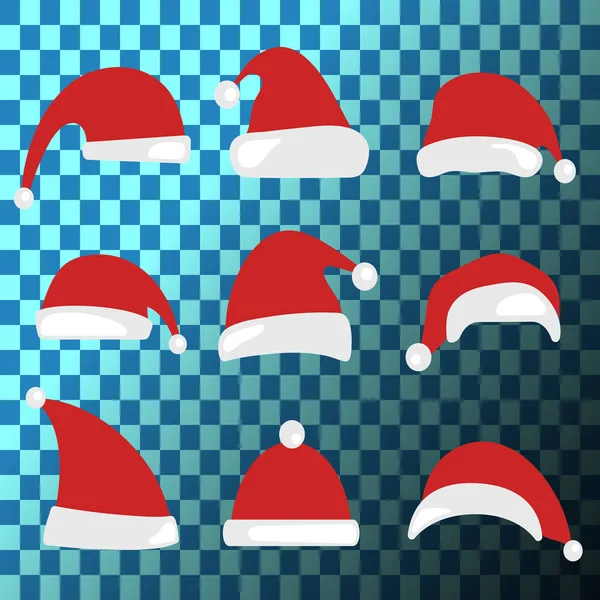 Chapeau de Noël. Chapeaux de Père Noël collection . — Image vectorielle