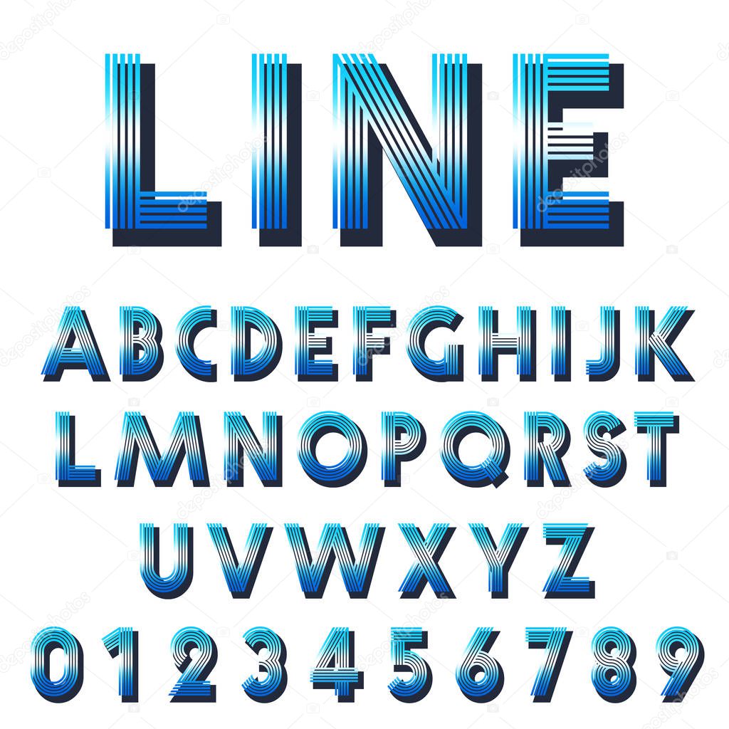 Retro font template. Set of letters and numbers lines design. Vector illustration.