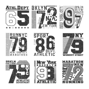 Sayı t-shirt damga tipografi rozet, aplike, etiket t gömlek, kot pantolon ya da rahat kıyafet için. Vektör çizim.