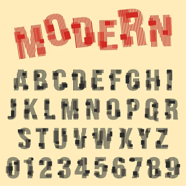 モダンなフォントのアルファベット。文字と数字のライン デザインのセット — ストックベクタ