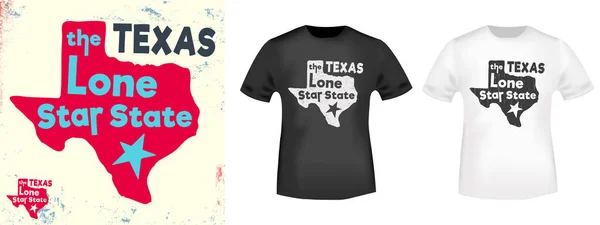 O Texas - o selo de impressão de camiseta do estado de estrela solitária — Vetor de Stock