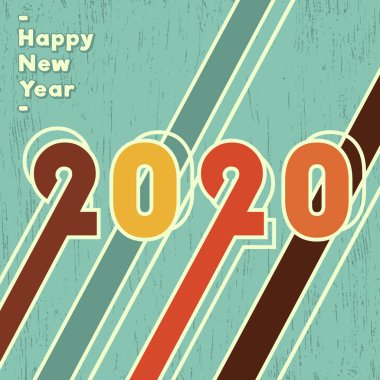 2020 mutlu yeni yıl arka plan, tatil el ilanı, tebrik, davetiye kartı veya kapak broşürü için vintage tasarım. Vektör çizim.