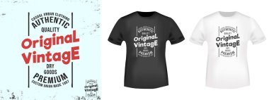 Orijinal vintage t gömlek yazdırma damgası. Basım ürünler, t-shirt uygulama, slogan, rozet, aplike, etiket giyim, kot pantolon ve rahat kıyafet için tasarım. Vektör çizim.