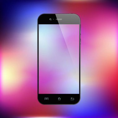 Smartphone degrade arka plan üzerinde. Soyut renkli ekranlı cep telefonu. Cep telefonu mockup tasarım. Vektör çizim.