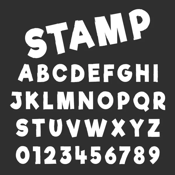 Plantilla de fuente de alfabeto grunge. Letras y números de diseño rústico — Vector de stock
